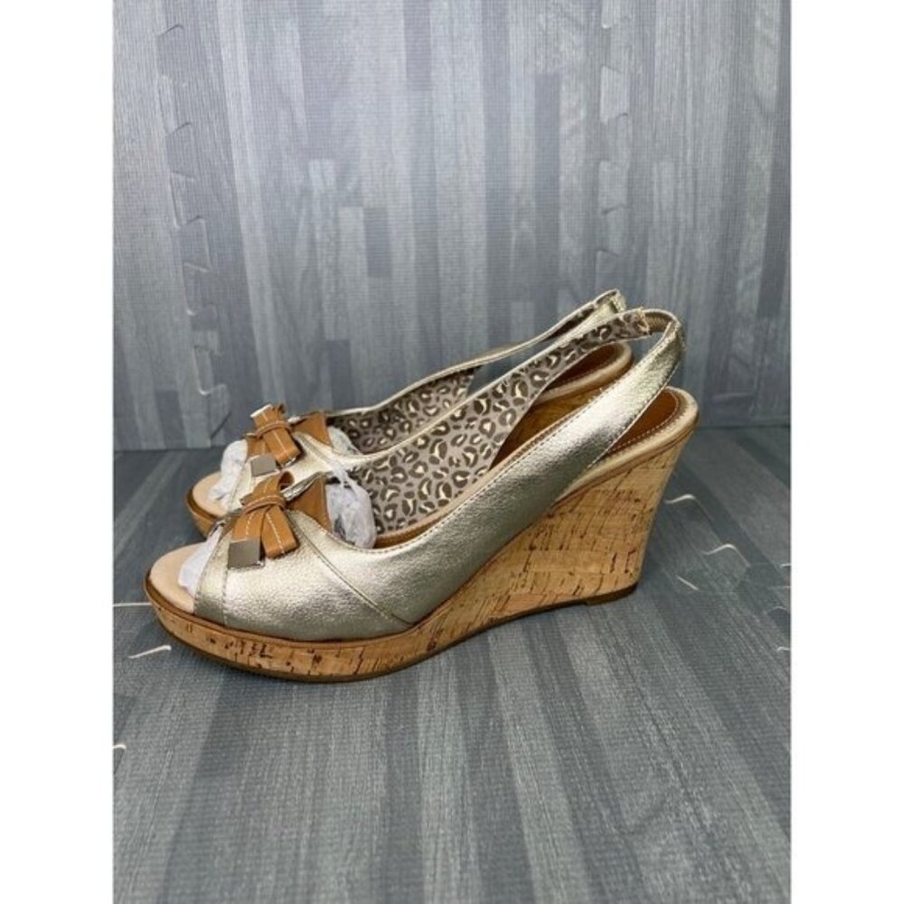 Sperry Topsider Espadrille Wedge Sandals Women Size 10 Metallic Gold
